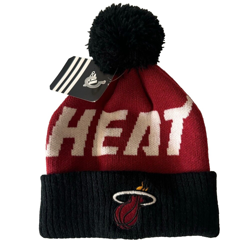 Adidas Miami Heat Boys 4-7 Winter Beanie Hat Cap w/Pom NEW Kids Youth